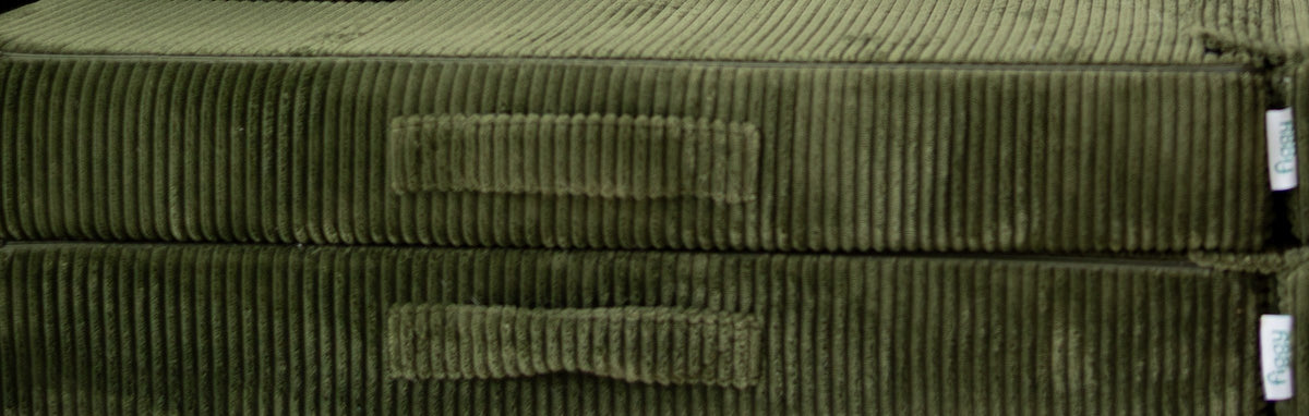 Side view of Moss corded plush Adventure Mats with handles