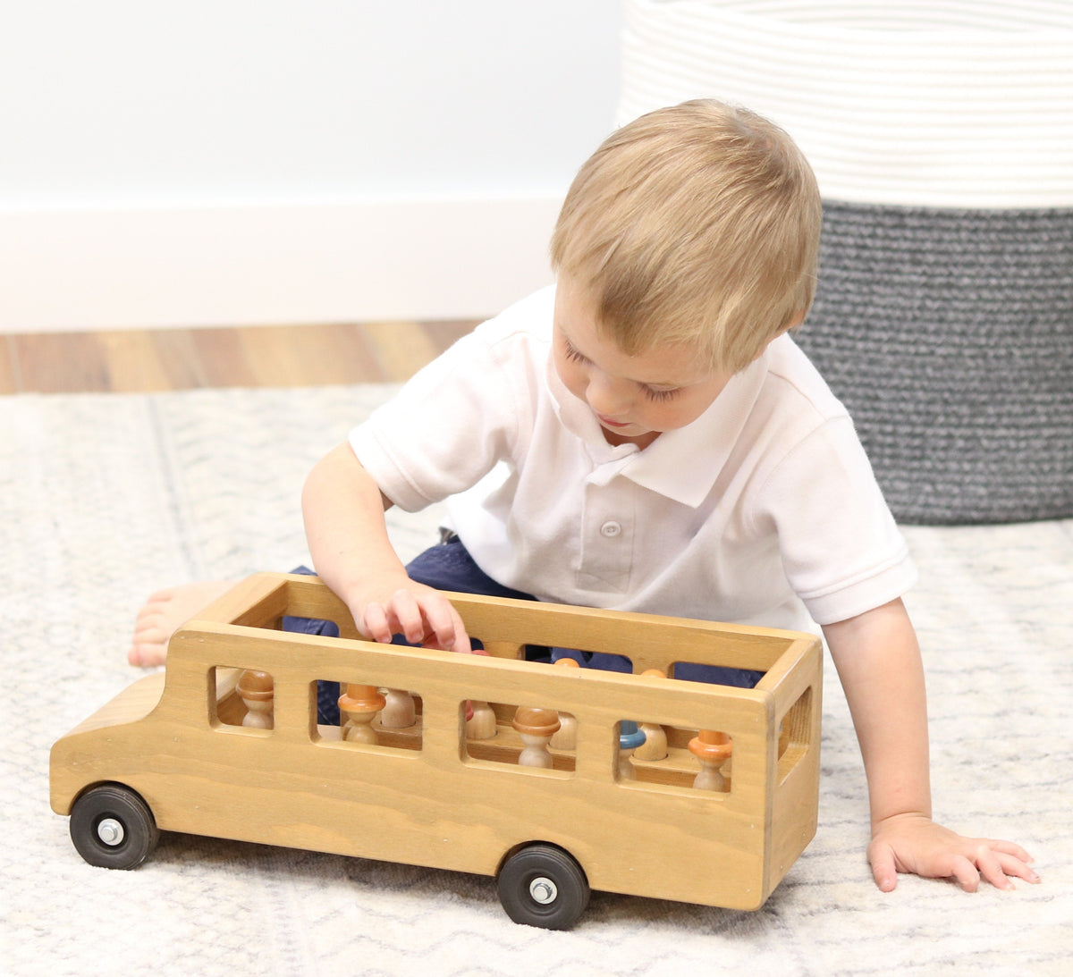 Amish-Made Wooden School Bus Toy, Child Safe Finish
