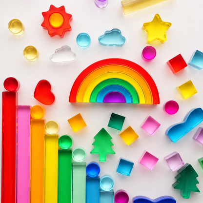 6-Piece Small Crystal-Clear Lucite Rainbow Stacker - Primary