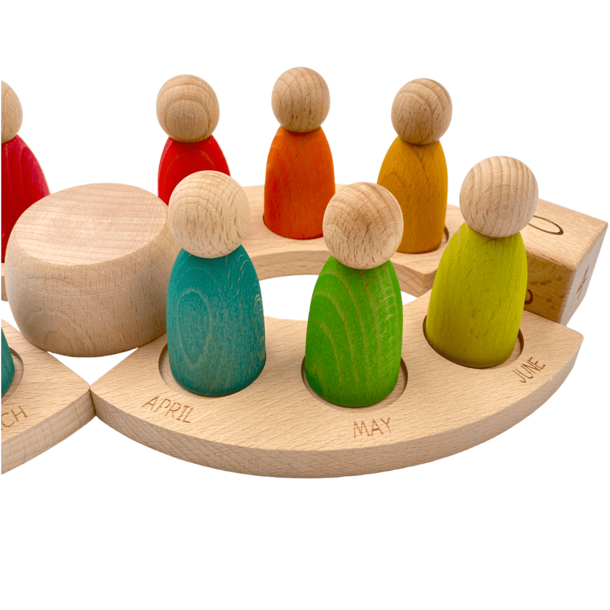 Wooden Perpetual Calendar with 12 Peg Dolls (Stained)