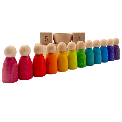 Wooden Perpetual Calendar with 12 Peg Dolls (Stained)