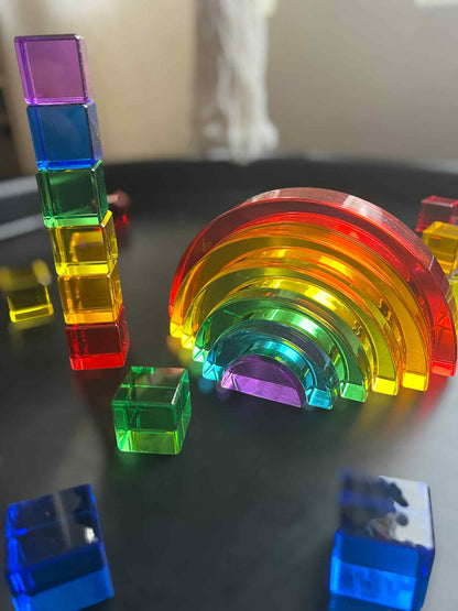 6-Piece Small Crystal-Clear Lucite Rainbow Stacker - Primary