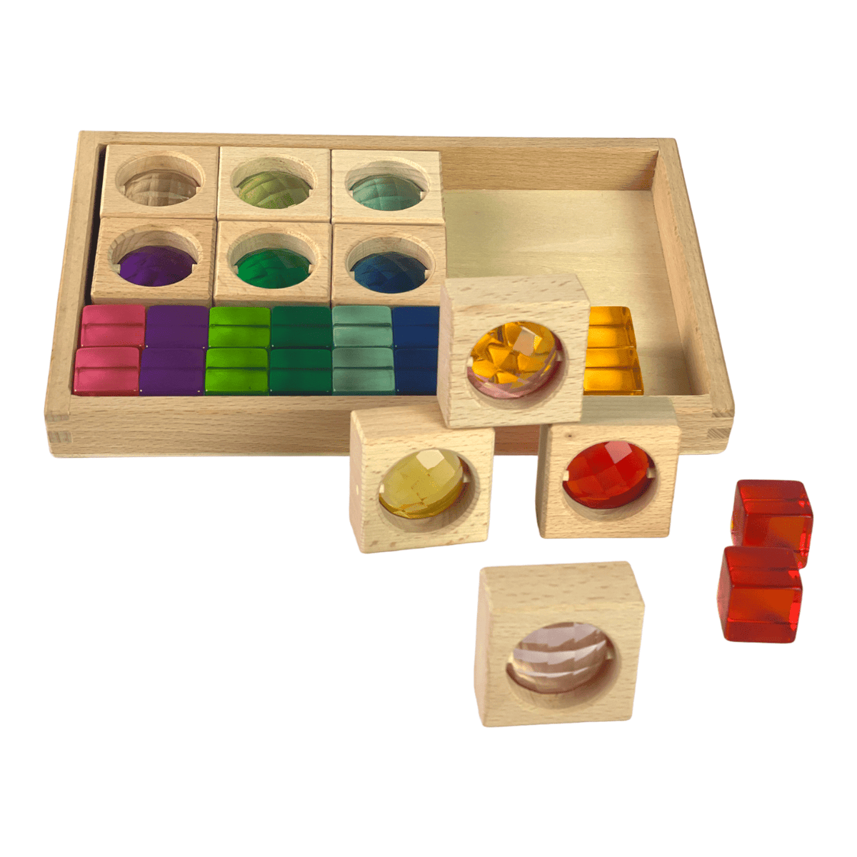 30-Piece Gem Window Blocks & Lucite Cube Set with Storage Tray