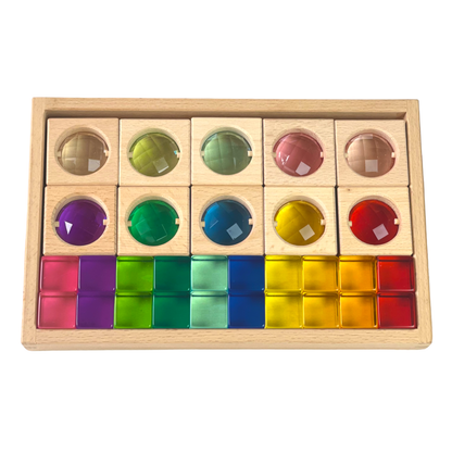 30-Piece Gem Window Blocks & Lucite Cube Set with Storage Tray