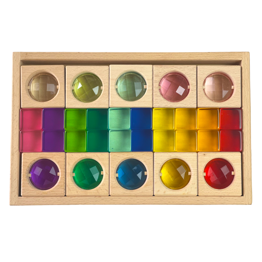 30-Piece Gem Window Blocks & Lucite Cube Set with Storage Tray