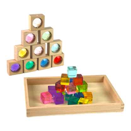 30-Piece Gem Window Blocks & Lucite Cube Set with Storage Tray