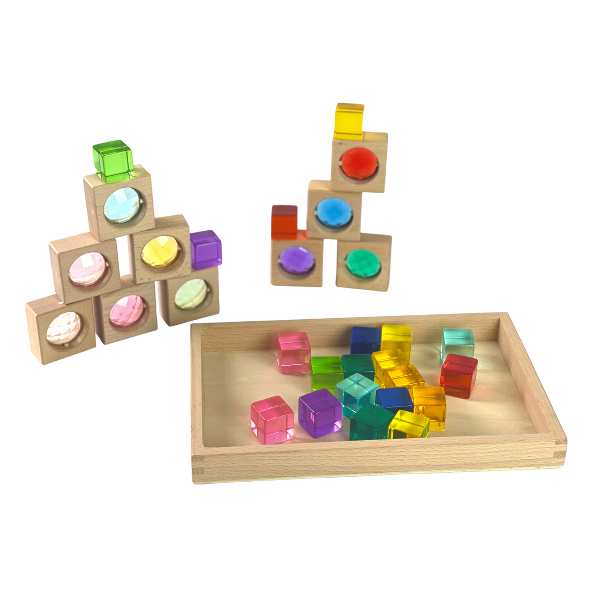 30-Piece Gem Window Blocks & Lucite Cube Set with Storage Tray