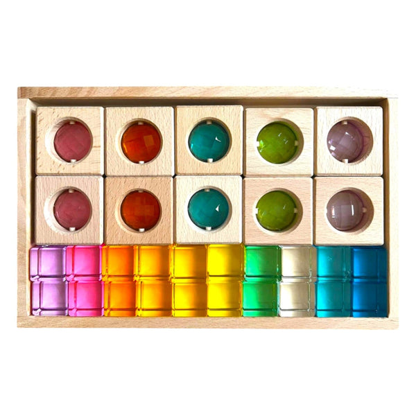 30-Piece Wooden Gemmed Blocks & Lucite Cube Set - Pastel