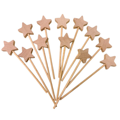 12-Piece Wooden Star Wand Set in Rainbow and Natural Colors