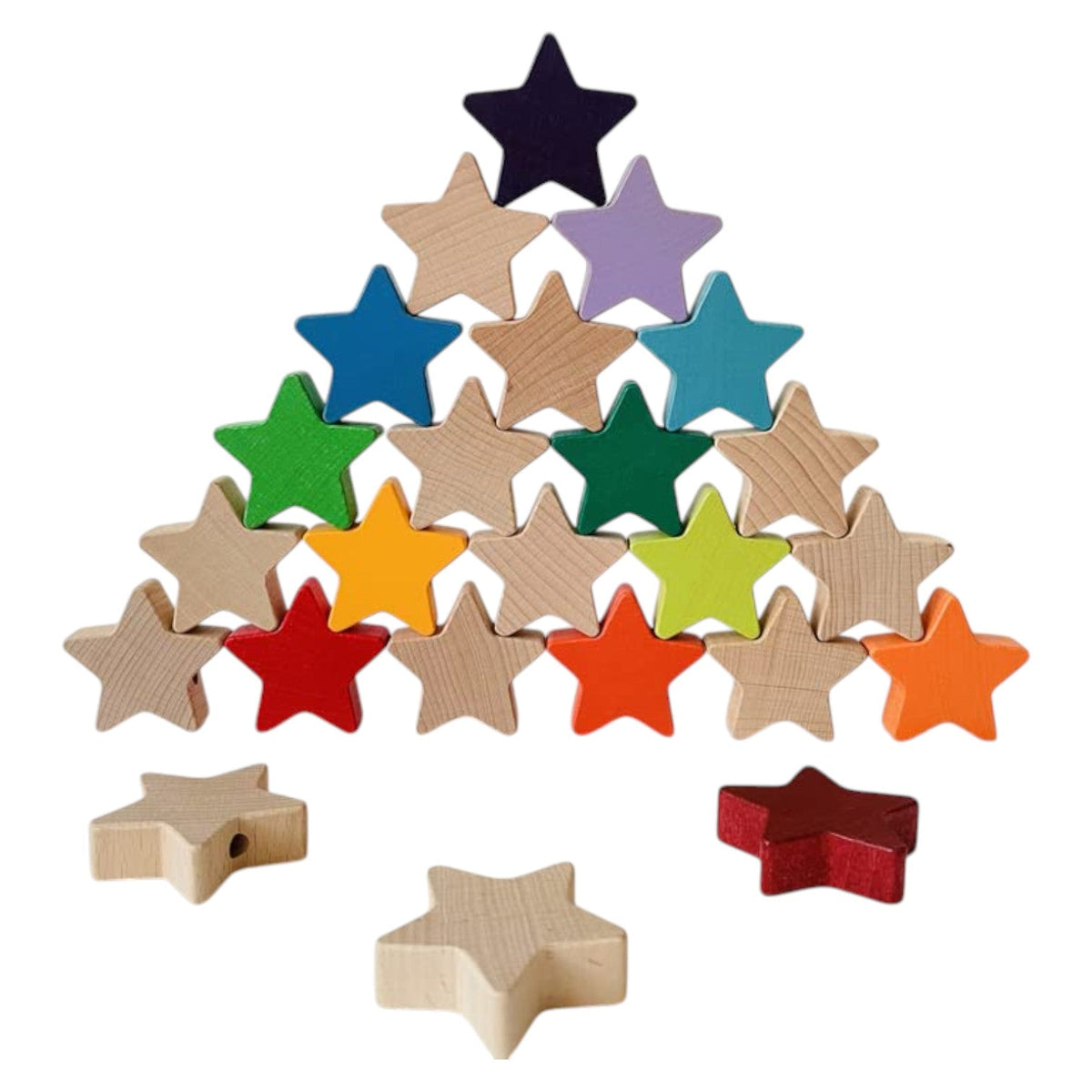 12-Piece Wooden Star Wand Set in Rainbow and Natural Colors