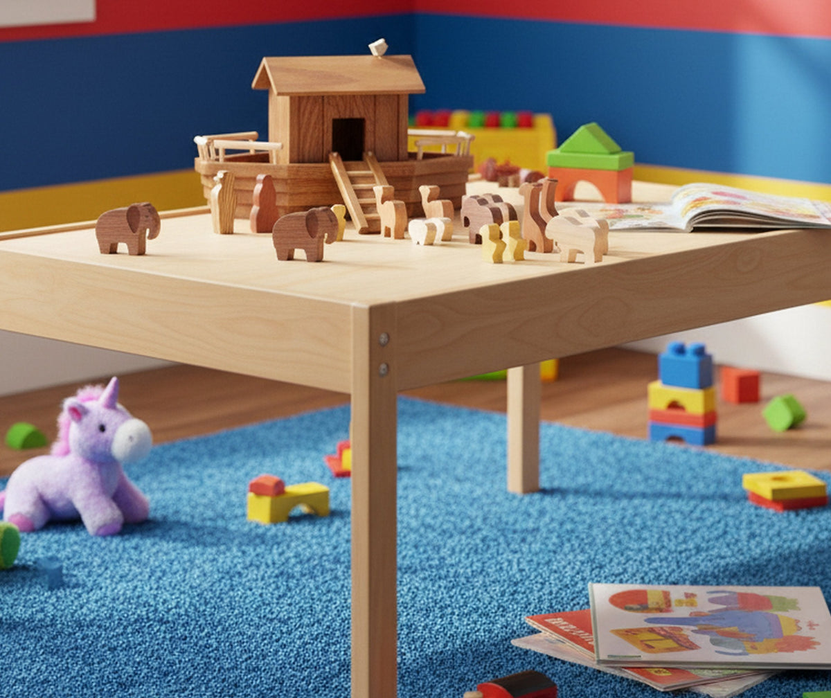 Noah's Ark Wooden Playset with 13 Animals, Removable Roof and Ramp