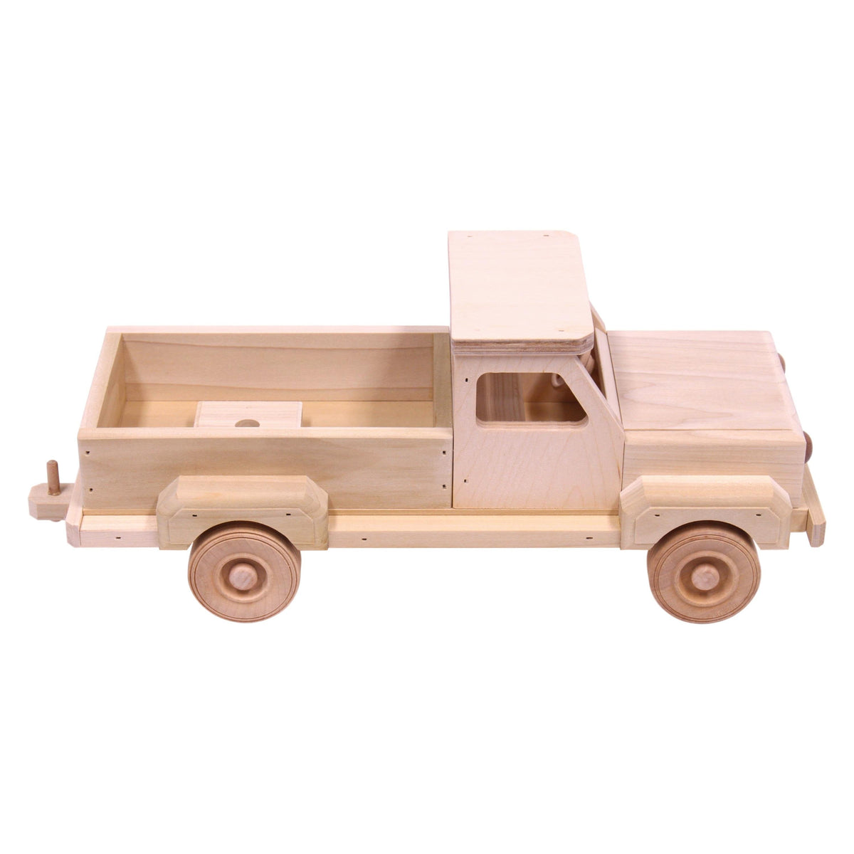 Amish-Made Wooden Pickup Truck Toy with Hitch, Unfinished