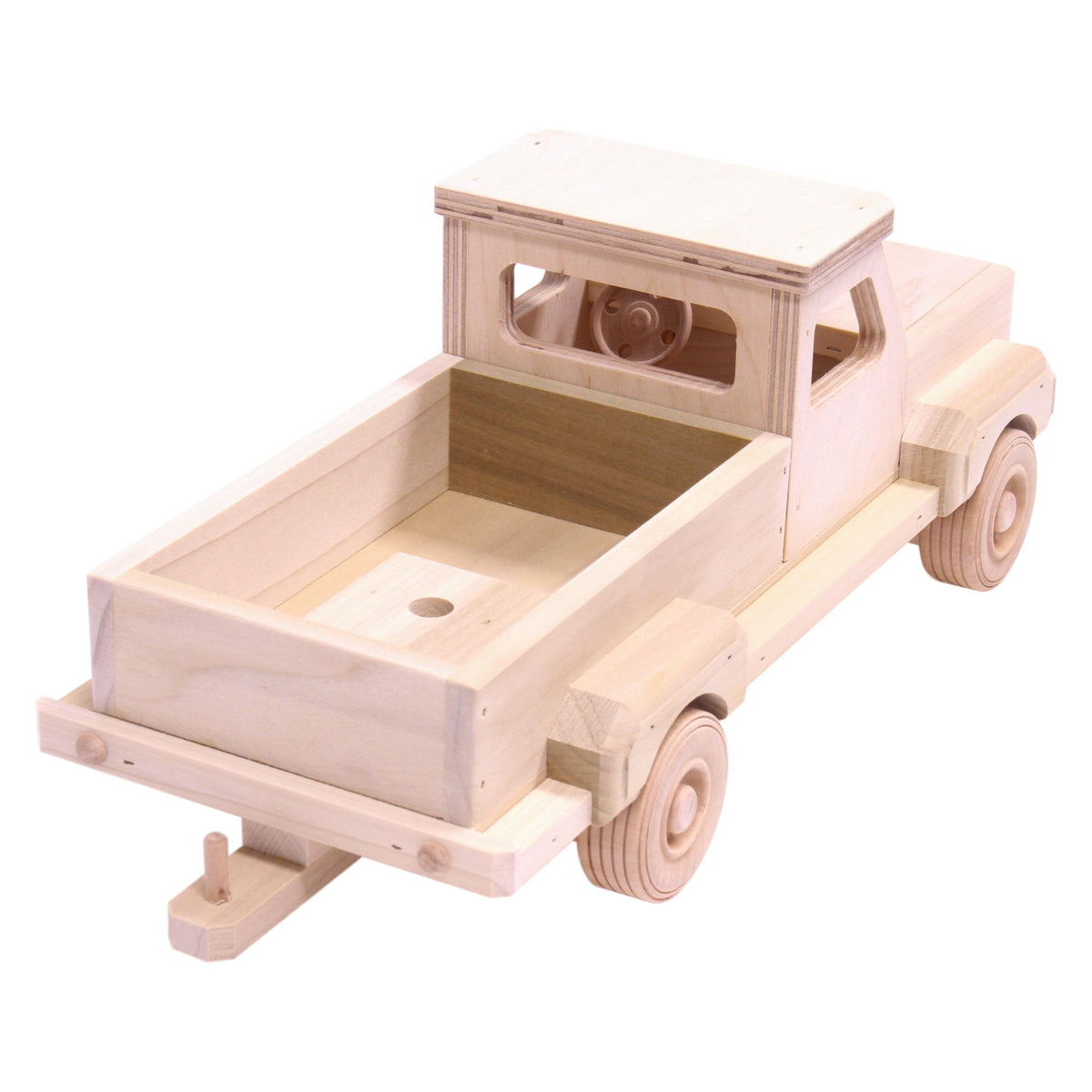 Amish-Made Wooden Pickup Truck Toy with Hitch, Unfinished