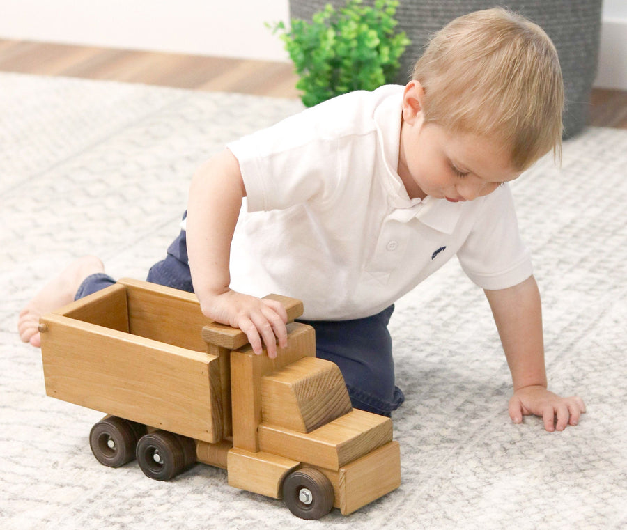 Amish-Made Wooden Toy Dump Truck, Kid-Safe Finish