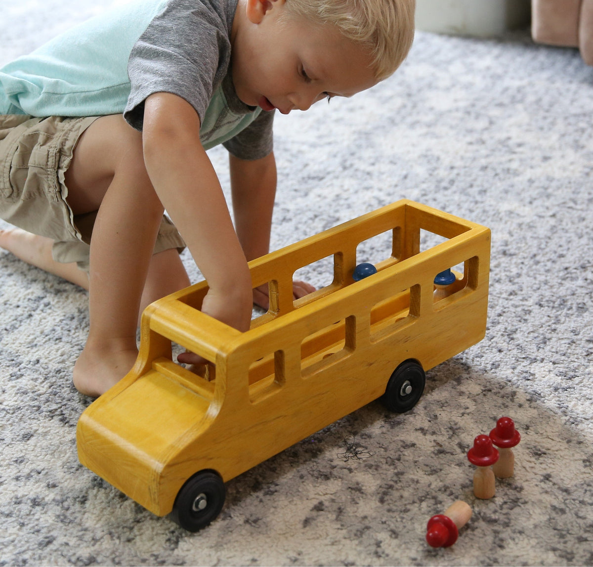 Amish-Made Wooden School Bus Toy, Child Safe Finish